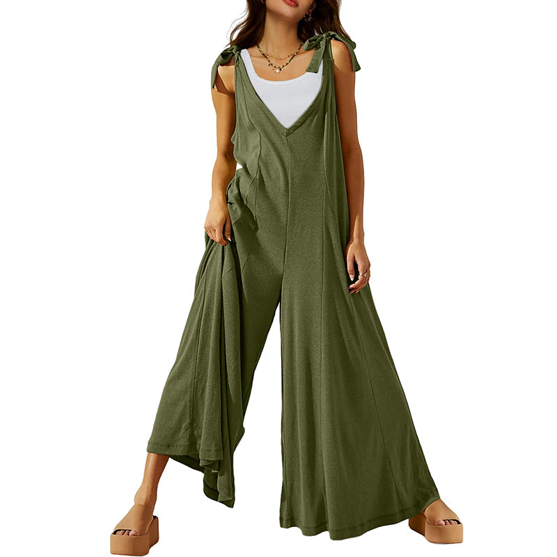 Women's Tie Strap Causal  Sleeveless Wide Leg Long Rompers