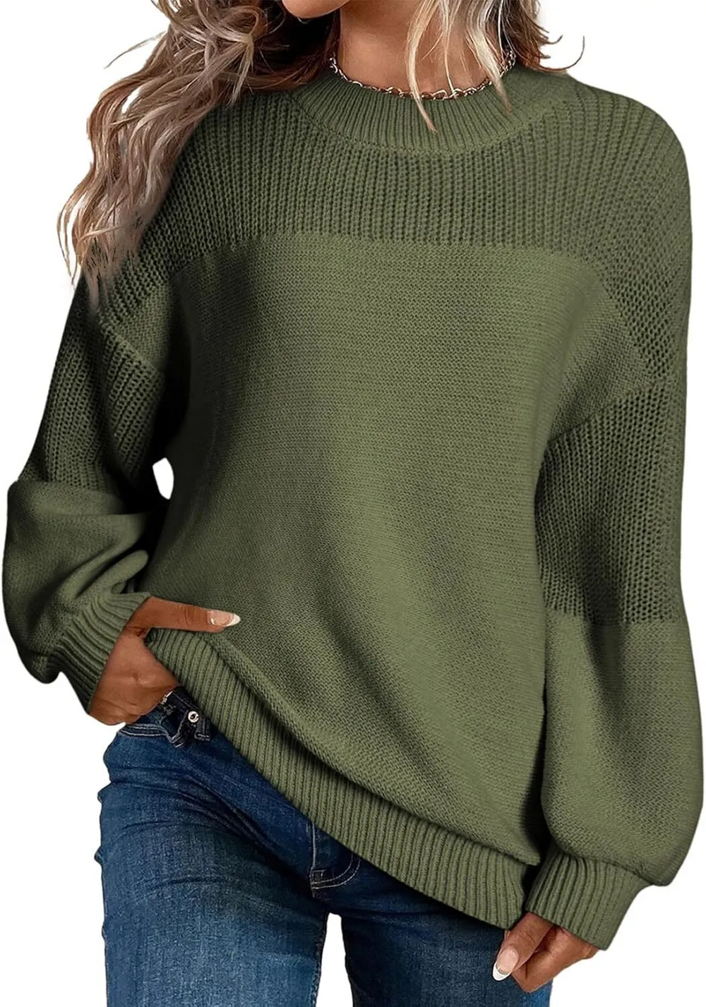 Women's Casual Long Sleeve Loose Crewneck Knit Solid Sweaters