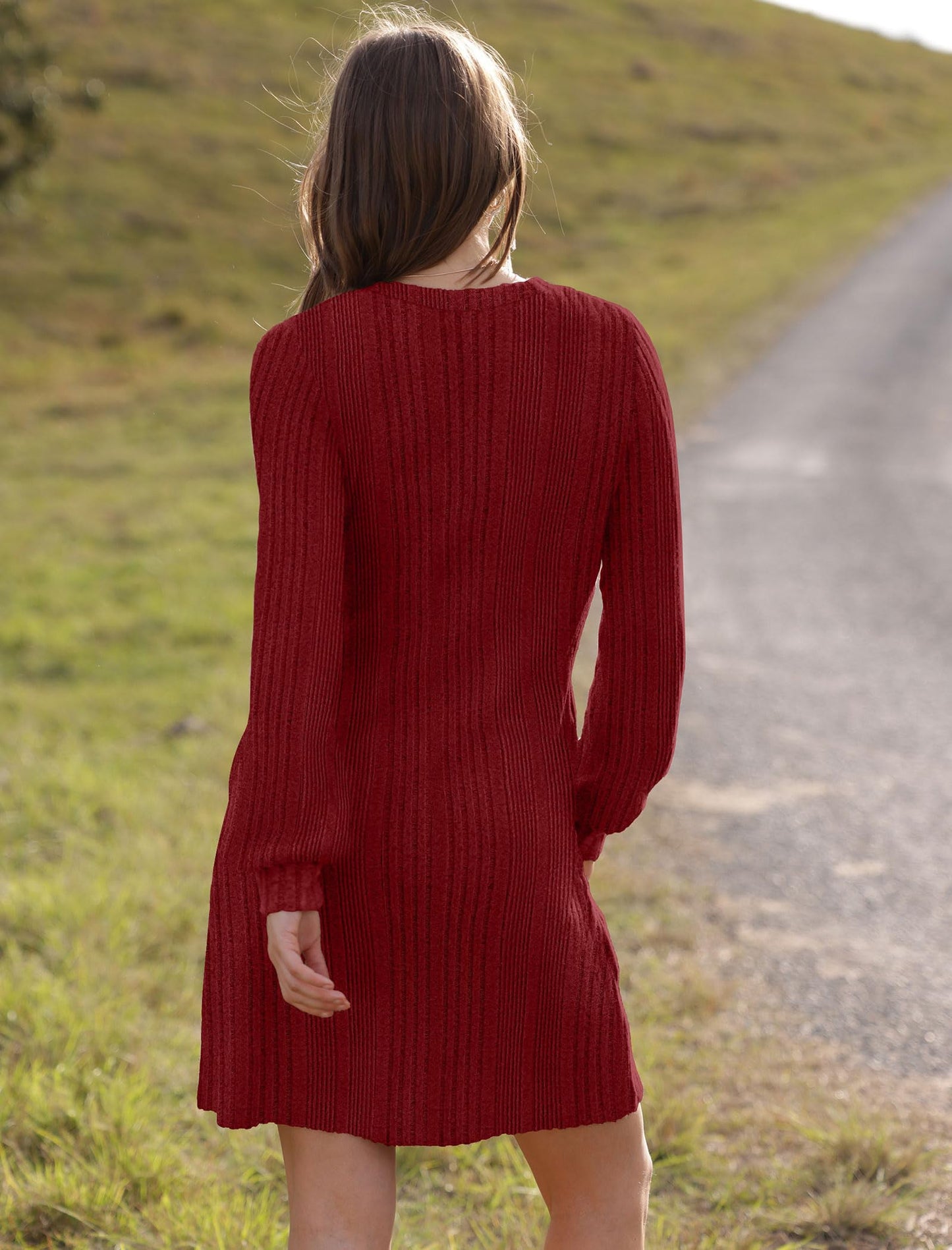 Women's V Neck Long Sleeve Casual Fall Dresses
