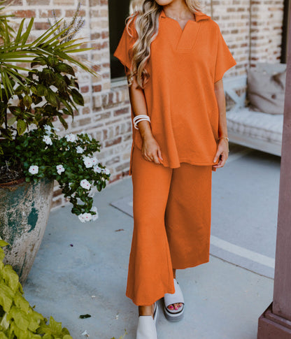 Women's Textured V NeckTop and Pants Casual Set (Buy 2 Free Shipping)
