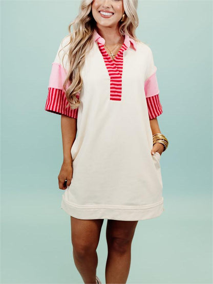 Limited time sale🔥Color Block Notch Neck Mini Dress