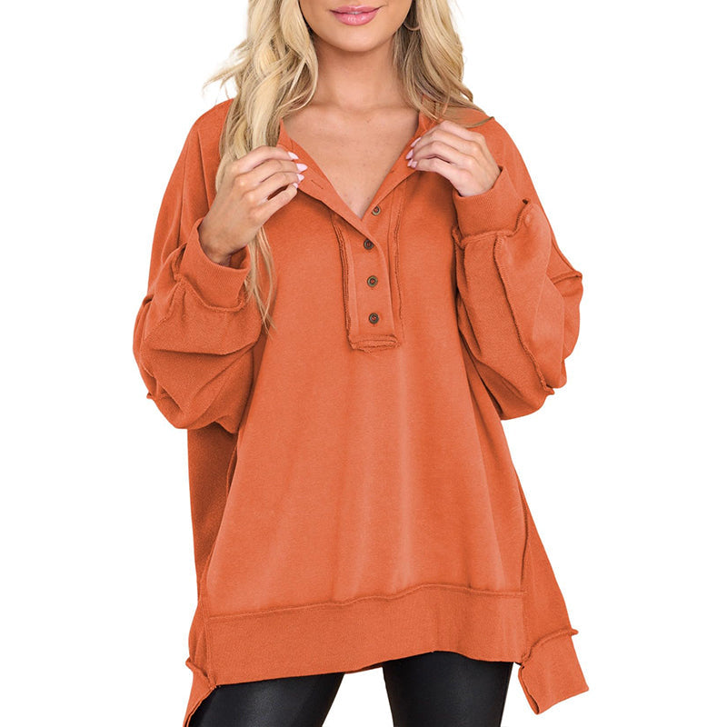 Limited time sale🔥Women's Oversized Henley Casual Buttoned Sweatshirt