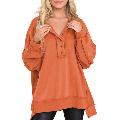 Limited time sale🔥Women's Oversized Henley Casual Buttoned Sweatshirt