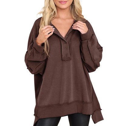 Limited time sale🔥Women's Oversized Henley Casual Buttoned Sweatshirt