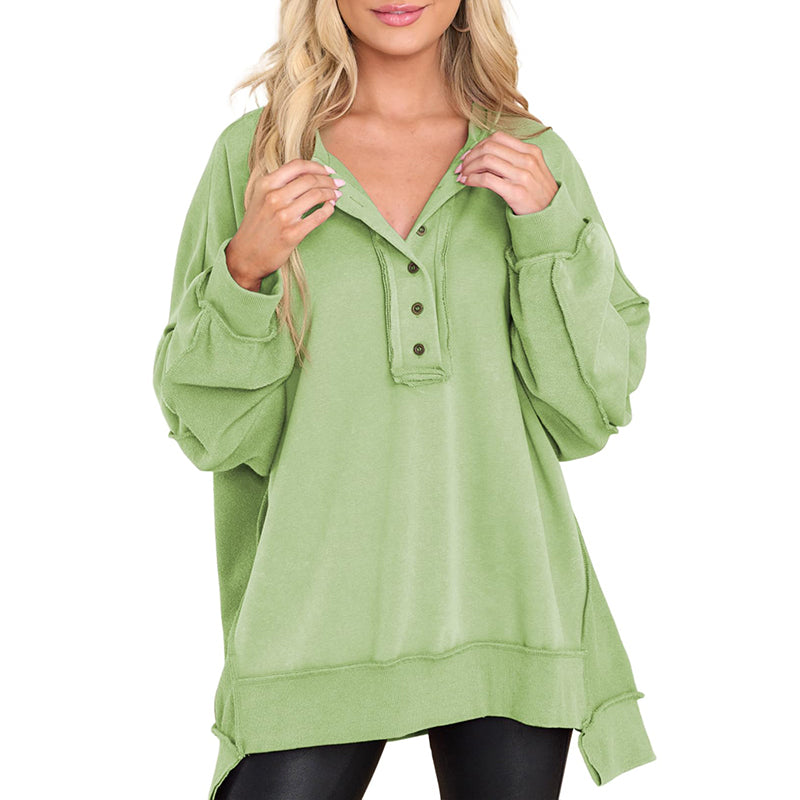 Limited time sale🔥Women's Oversized Henley Casual Buttoned Sweatshirt