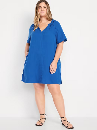 2024 NEW-Crinkle Gauze Mini Swing Dress(BUY 2 FREE SHIPPING)