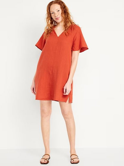 2024 NEW-Crinkle Gauze Mini Swing Dress(BUY 2 FREE SHIPPING)