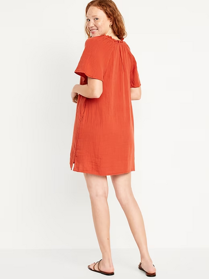 2024 NEW-Crinkle Gauze Mini Swing Dress(BUY 2 FREE SHIPPING)
