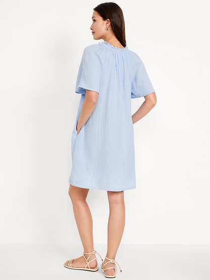 2024 NEW-Crinkle Gauze Mini Swing Dress(BUY 2 FREE SHIPPING)