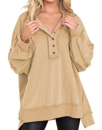 Limited time sale🔥Women's Oversized Henley Casual Buttoned Sweatshirt