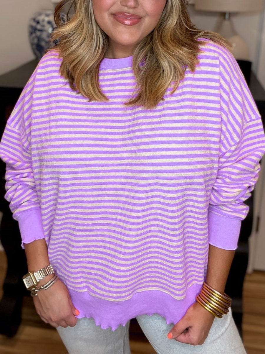 Striped Lettuce Edge Pullover  (Buy 2 Free Shipping)