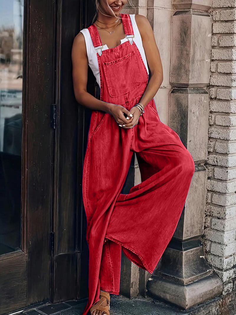 Limited time sale🔥Women's Casual Wide-Leg Denim Jumpsuit with Adjustable Straps