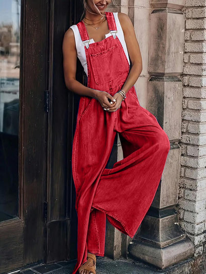 Limited time sale🔥Women's Casual Wide-Leg Denim Jumpsuit with Adjustable Straps