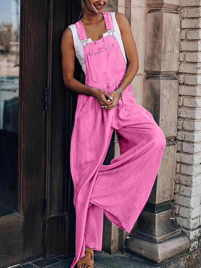 Limited time sale🔥Women's Casual Wide-Leg Denim Jumpsuit with Adjustable Straps