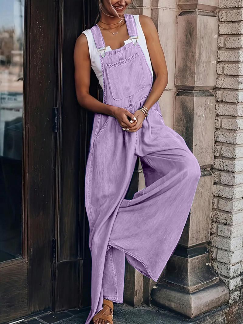 Limited time sale🔥Women's Casual Wide-Leg Denim Jumpsuit with Adjustable Straps