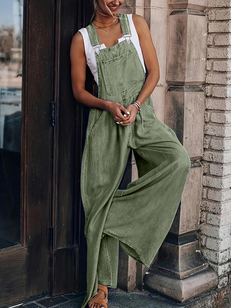 Limited time sale🔥Women's Casual Wide-Leg Denim Jumpsuit with Adjustable Straps