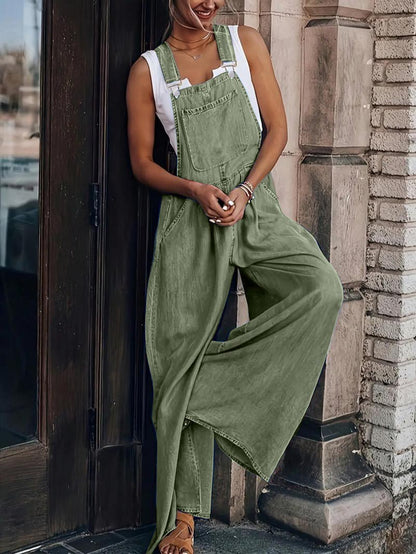 Limited time sale🔥Women's Casual Wide-Leg Denim Jumpsuit with Adjustable Straps