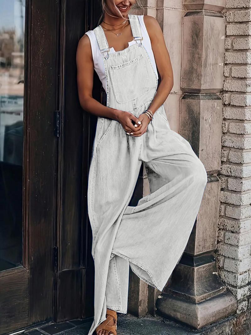 Limited time sale🔥Women's Casual Wide-Leg Denim Jumpsuit with Adjustable Straps