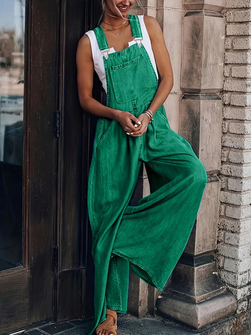 Limited time sale🔥Women's Casual Wide-Leg Denim Jumpsuit with Adjustable Straps