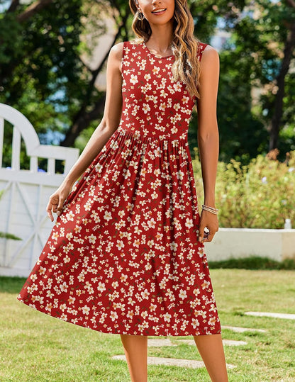 Women's Sleeveless A-Line Vest Midi Dress