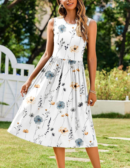 Women's Sleeveless A-Line Vest Midi Dress