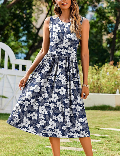Women's Sleeveless A-Line Vest Midi Dress