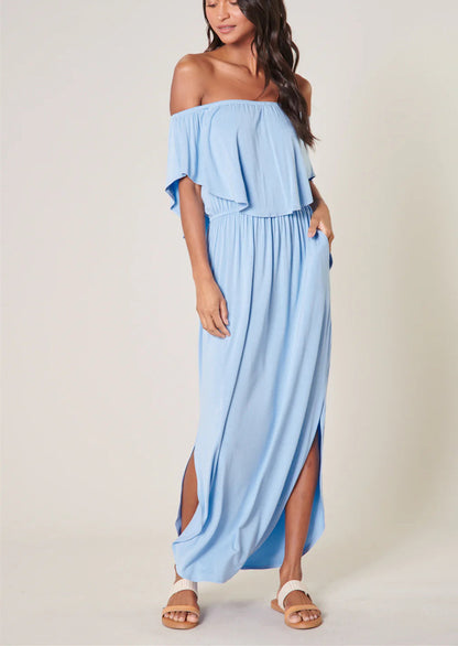 Women's Off-Shoulder Floral Maxi Dress with Pockets & Side Slit