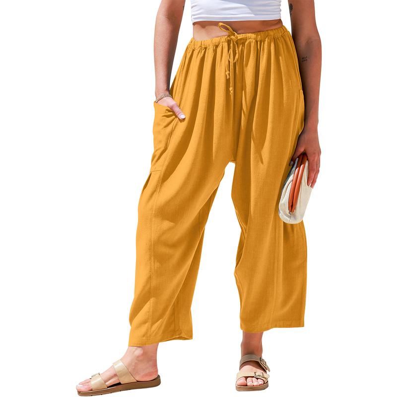 Limited time sale🔥Womens Linen Drawstring Palazzo Harem Pants with Pockets