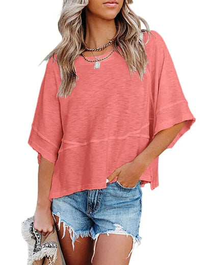 Limited time sale🔥Women's Summer Casual Crewneck Batwing Half Sleeve Tee