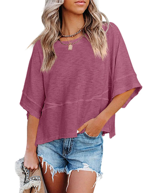 Women's Casual Batwing Half Sleeve Crewneck Tee