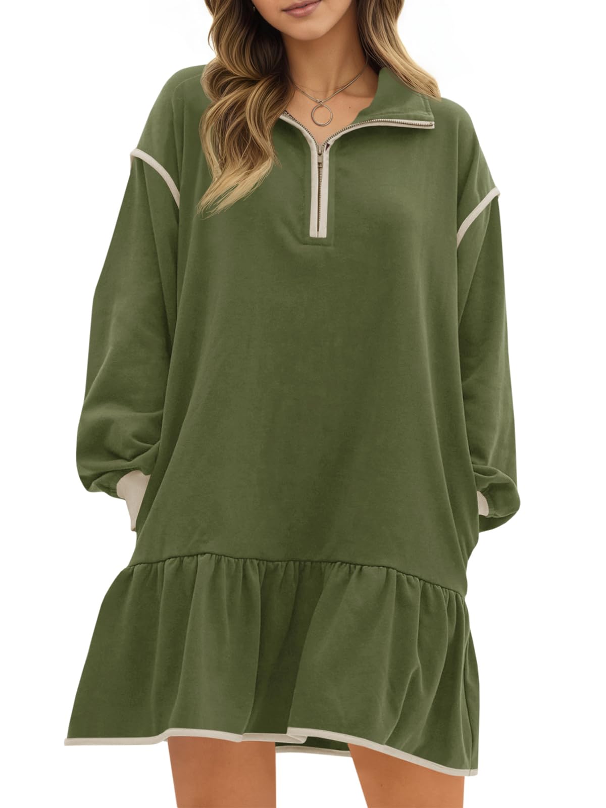 Women's Color Block Long Sleeve Relaxed Fit Dress