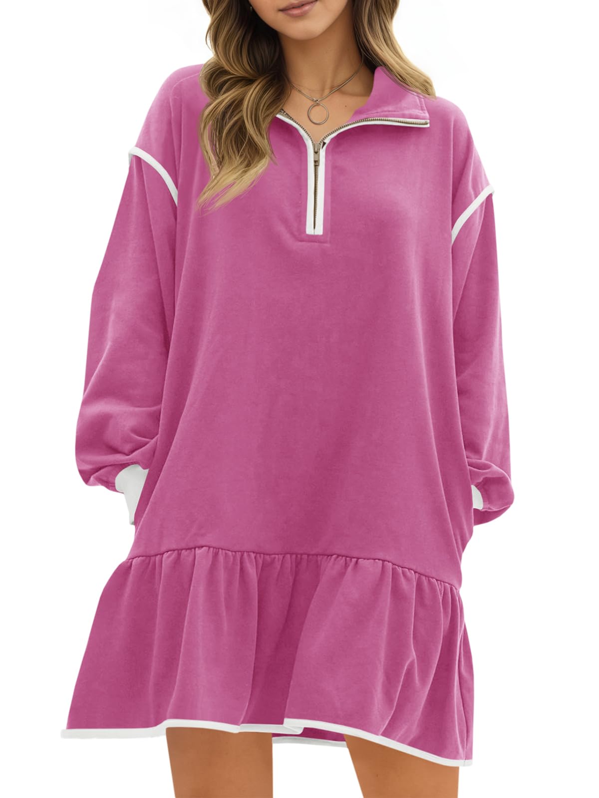 Women's Color Block Long Sleeve Relaxed Fit Dress