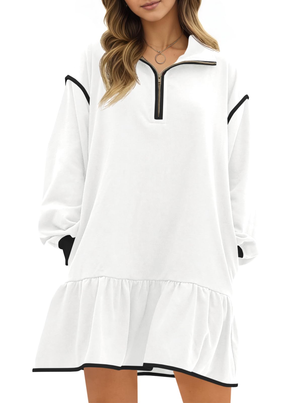 Women's Color Block Long Sleeve Relaxed Fit Dress