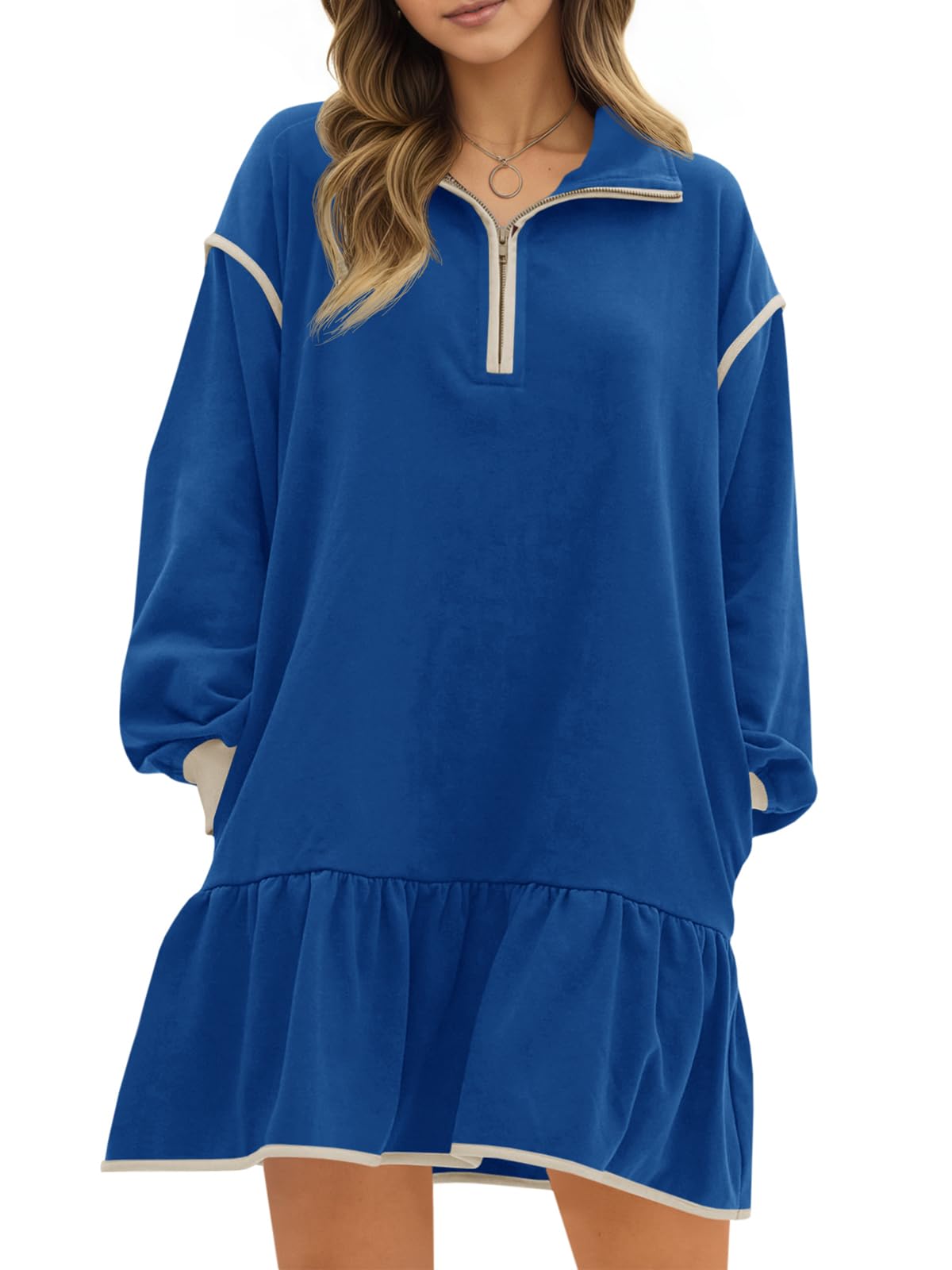 Women's Color Block Long Sleeve Relaxed Fit Dress