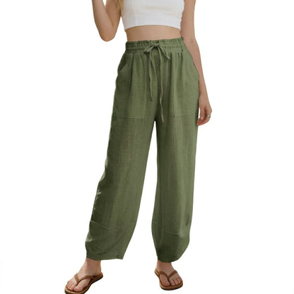 Women's Linen Drawstring Wide Leg Capri Harem Pants