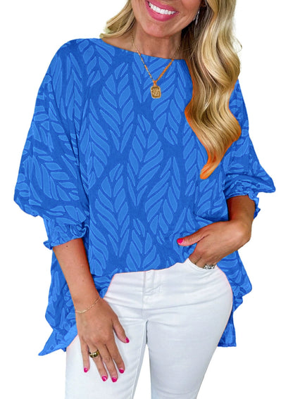 ✨2025 Women Leaf Print Smocked Puff Sleeve Blouse