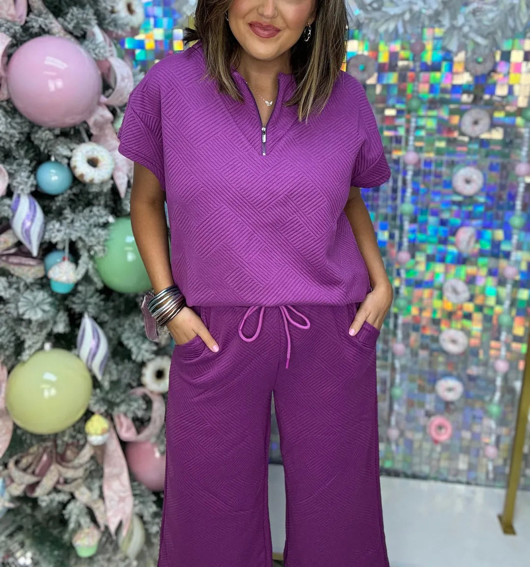 Women's Textured Loose Zip Top and Drawstring Pants Casual Set (Buy 2 Free Shipping)