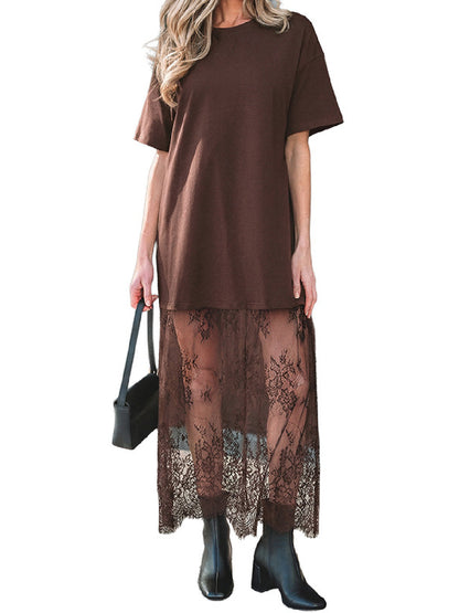Limited time sale🔥Women's Patchwork Short Sleeve T Shirt Loose Maxi Dress