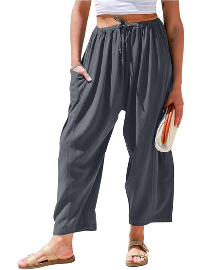 Limited time sale🔥Womens Linen Drawstring Palazzo Harem Pants with Pockets