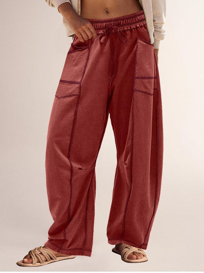 Limited time sale🔥Women's Casual Drawstring Wide Leg Sweatpants Baggy Barrel Pants
