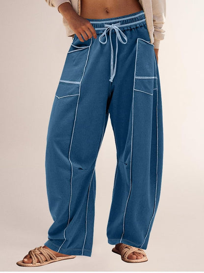 Limited time sale🔥Women's Casual Drawstring Wide Leg Sweatpants Baggy Barrel Pants