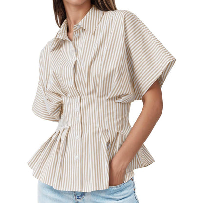 Women's Striped Peplum Button-Down Blouse