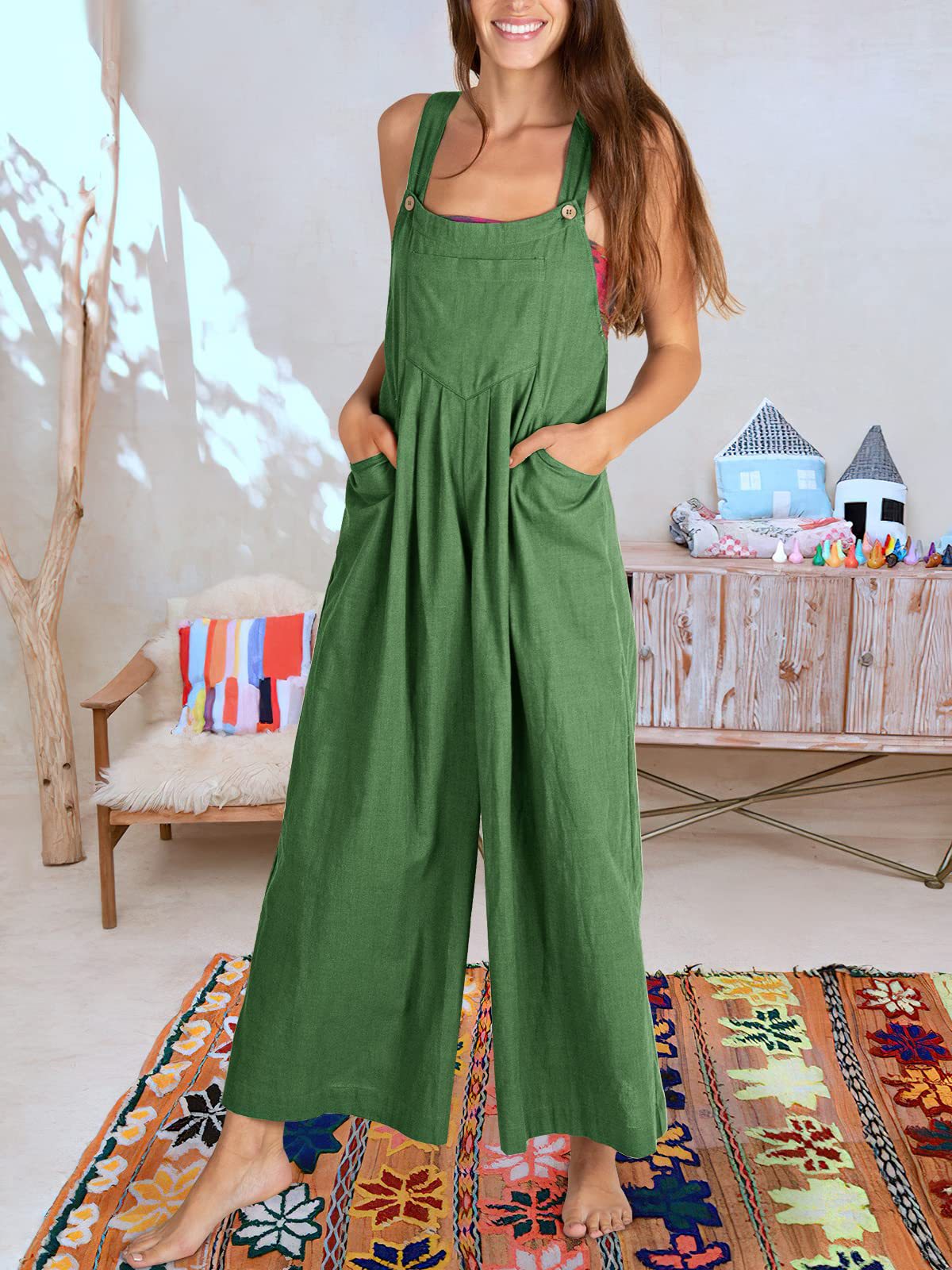Women's Sleeveless Wide Leg Jumpsuit with Pockets