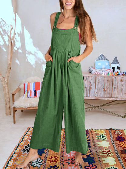 Women's Sleeveless Wide Leg Jumpsuit with Pockets
