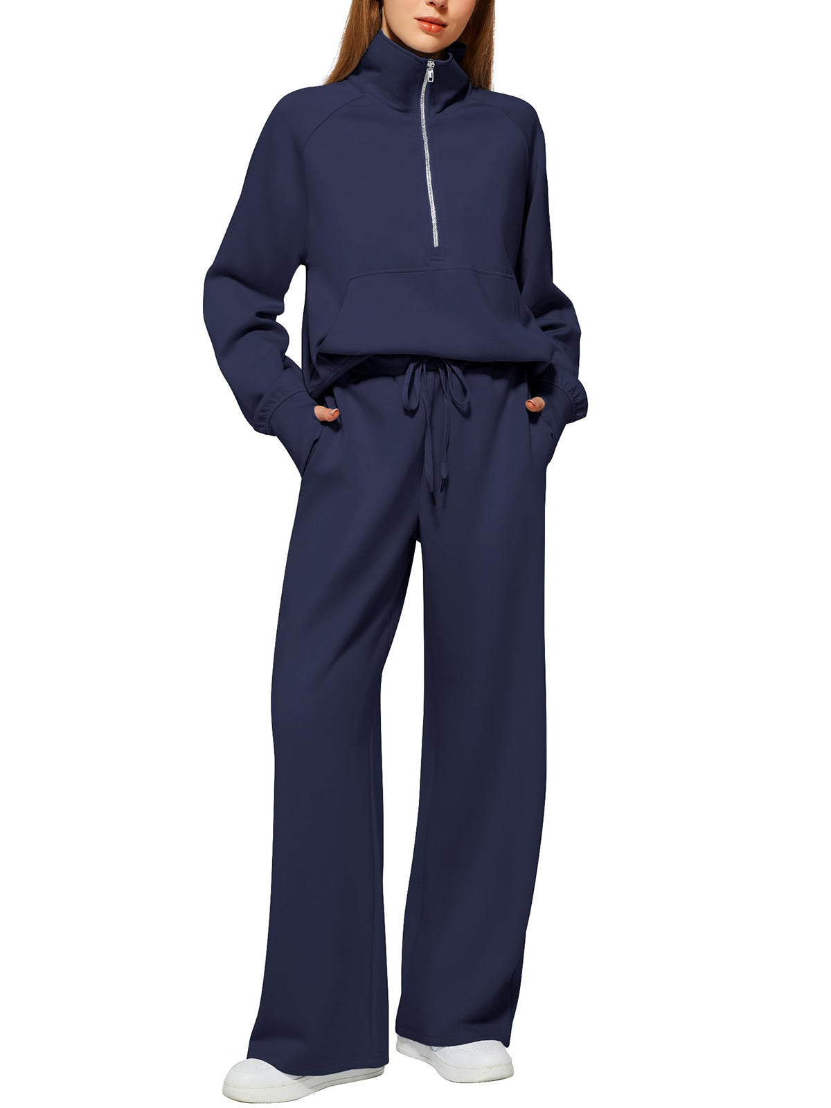 Women's Oversized Half Zip Wide Leg 2 Piece Outfits Lounge Set
