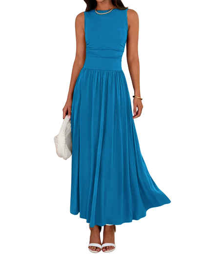 Limited time sale🔥Women's Solid Color Sleeveless Waist Pleated Design Dress with Pockets