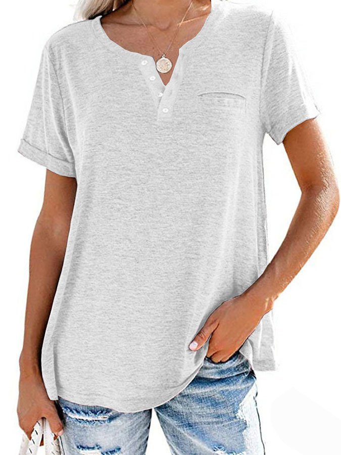 Summer Fashion Solid Color Pocket Short Sleeve T-Shirt