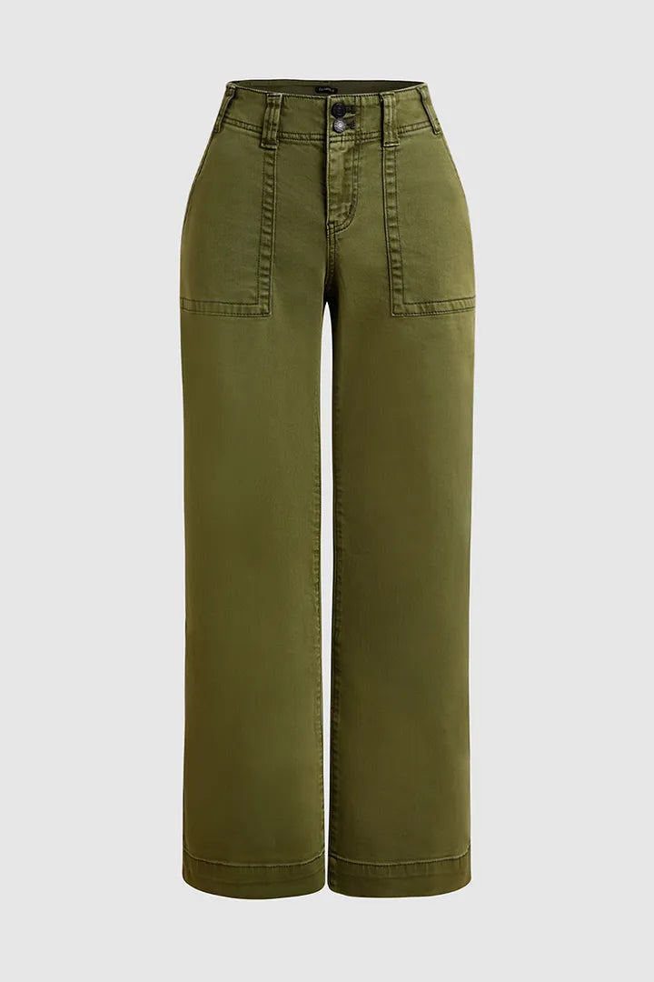 Double Button Mid Waist Straight Leg Pants(BUY 2 FREE SHIPPING)