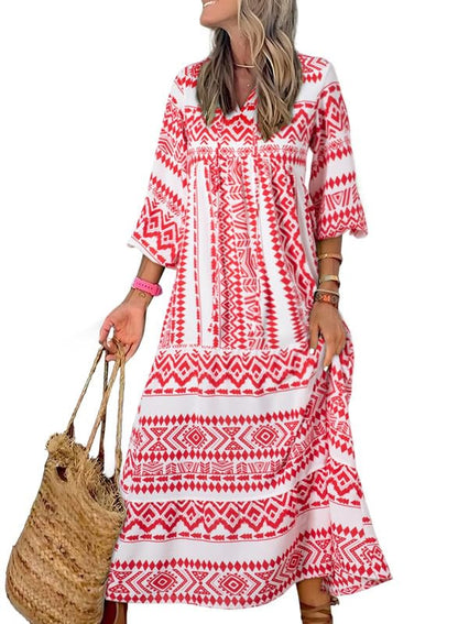 SUMMER CHIC- Women's Puff Sleeve Floral Boho Maxi Dress (Buy 2 Free Shipping)