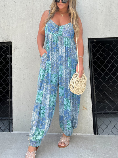 2023 Hot Sale Patchwork Print Loose Jumpsuit (Buy 2 Free Shipping)